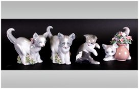 Lladro Domestic Animal Figures ( 4 ) In Total.  ' Kittens and Flowers ' Model Numbers 6568 x 2