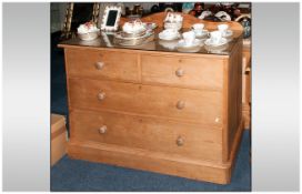 Antique Four Drawer Waxed PIne Chest with Bespoke removable glass top.