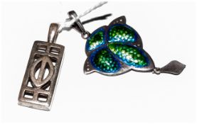 Art Nouveau Silver Enamelled Pendant, Fully Hallmarked For Birmingham i 1908, 26x45mm Including