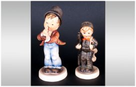 Two Hummel Figures, one of a Chimney Sweep carrying ladders, the other playing a trumpet, 4.5x5.5''