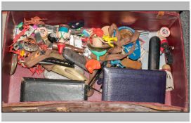 Leather Case Containing Miscellaneous Assorted Items including ladies manicure set, cased spoon,