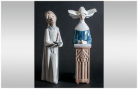 Lladro Figures ( 2 ) In Total. 1. Meditation Model Num.5502. Height 8.25 Inches. 2. Girl with