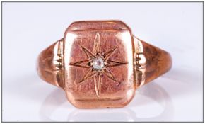 Gents 9ct Gold Diamond Set Ring with Starburst Centre. Fully Hallmarked. 7 grams.