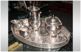 Silver Plated 4 Piece Tea Service With Tray
