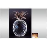 Swarovski - Large Cut Crystal / Rhodium Pineapple. 1981-1986. Mint Condition. Stands 4 Inches High.