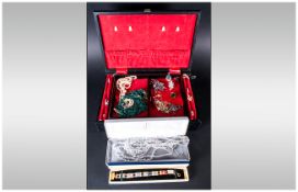 Jewellery Box Containing A Collection Of Costume Jewellery, Comprising Beads, Rings, Brooches,