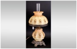 Continental Glass Lamp Decorated With Flowers With A Bulbous Body and matching shade. In glass. In