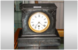 Black Slate Mantle Clock, White Enamelled Dial With Roman Numerals, Plain Black Slate/Marble Case.