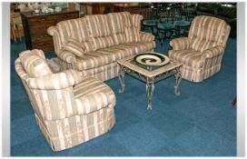 Traditional Three Pieces Suite Comprising Three Seater Sofa nad 2 single arm chairs. With