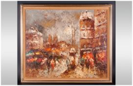 W Kirby Signed French Style Impressionist  Oil on Board. Depicting a street scene at Evening Tide