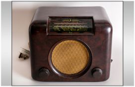 Vintage Brown Bakelite Radio by Bush with Central Speaker Grill with Rounded Corners.  Type DAC.90.