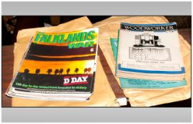 The Falkands War Weekly Magazine c 1980. Together with Woodworker magazines c1950's.