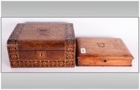 Two Victorian Walnut Boxes one with Tunbridge Ware Inlaid Front & Sides, the other a small writing