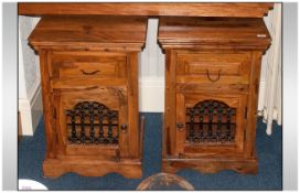 Pair Of Teak Bedside Cabinets with a single drawer, Tali-work cupboard below. 36'' in height, 18''