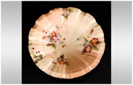 Royal Worcester Hand Painted Blush Ivory Shell Shaped Footed Dish. Date 1904. 4.75 Inches