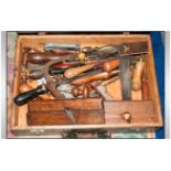 A Box of Vintage Wood Working Tools including planes, chisels and saws, rulers etc approx (30)