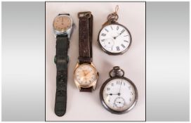 Collection of Watches comprising steel cased enamel dial pocket watch, and a silver cased pocket