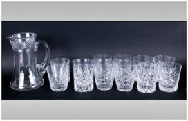 Glass Water Jug with star shaped base, together with two sets of glass tumblers.