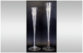 Very Rare Pair of Extremely Large Antique Early Victorian Exhibition Hock Flutes, The Bowls Finely