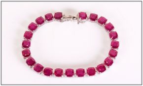 Ruby Cushion Cut Tennis Bracelet, 46cts of cushion cut, rich red rubies, mined in Africa, set in