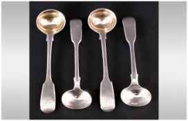 Victorian Set Of 4 Silver Preserve/Jam Spoons gilt bowls, Hallmark London 1838, Maker W.T, Each
