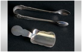 Walker and Hall Silver Caddy Spoon. Hallmark Chester 1914. 3.5 Inches + a Pair of Silver Sugar Nips.