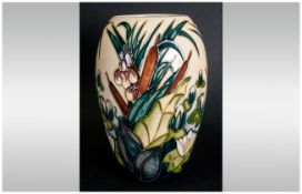 Moorcroft Tube Lined Vase 'Lania Bullbrushes' Pattern. 7.25'' in height. Excellent condition.