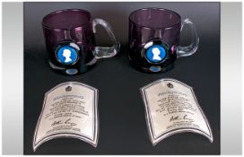 Wedgwood Limited Edition & Numbered Silver Jubilee 1952-1977 Pair Of Handmade Tankards in amethyst