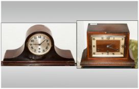 Two Mahogany Cased 1930's Westminster Chime Mantle Clocks one in a square case, the other with a