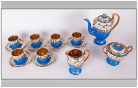 Japanese Coffee Set, Blue Ground With Gilt Enamelled Decoration, Comprising Six Coffee Cans And