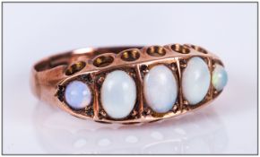 9ct Gold Opal Dress Ring, Set With Five Graduating Opals In A Gallery Mount, Fully Hallmarked For