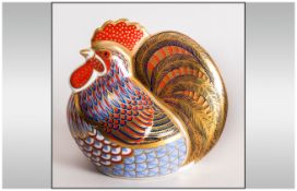 Royal Crown Derby Paperweight Cockerel Red and Gold Intricate Feather Design. Gold Stopper. Date