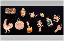 Vintage Collection of 9ct Gold Charms ( 9 ) In Total. All Fully Marked, Various Subjects and