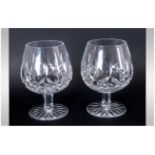 Waterford Fine Cut Crystal Pair Of Brandy Glasses 'Lismore Pattern' Waterford Marks to base. Mint