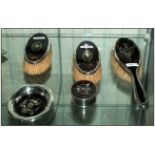 Ladies Eight Piece Silver And Tortoise Shell Mounted Dressing Table Set, Comprising Cut Glass