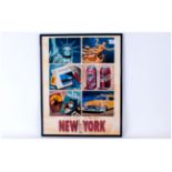 Coloured Poster Of City Of Cities, The Big Apple, New York by Georg Huber 2000. framed & glazed.