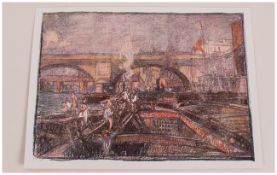 Frank Brangwyn. Coloured Print ' London Bridge, Sunday Morning ' Unframed. 11 x 16 Inches.