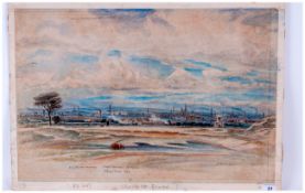 Sidney Cousins Wakefield Interest. Watercolour Drawing of a Panoramic View of Wakefield, Showing The