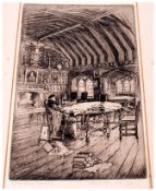 Frank Greenwood Proof Etching Of Chetams College, Manchester, depicting a master in his study pencil
