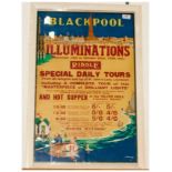 Original Vintage Poster Blackpool Illuminations, September 15th to October 22nd 1934. Ribble Motor
