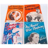 4 Vintage Music Sheets - Serenade In The Night, My Heart was Sleeping, The Music Goes Round and