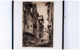 Alex H Haig Proof Etching Pencil Signed To THe Margin street scene in Lisieux Normandy, published