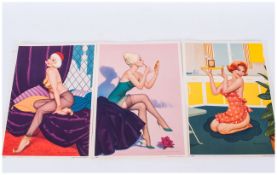 Three Vintage Coloured Glamour Prints by Forman, Nottingham England. 7800/8800. Unframed. Size 6.5 x