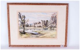 Denis Flanders Watercolour Drawing Of Stokesay Castle Shropshire (#32) Label to verso ,sold by the