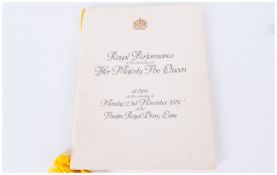 Souvenir Copy of Royal Performance In The Presence of Her Majesty The Queen at 8pm on The Evening of