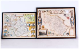 Two Maps Of The Pallatine Of Lancaster, dated 1610 & Yorkshire West Riding. Framed & Glazed,
