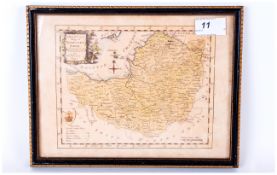 Small Hand Coloured Map of Somerset, Drawn by Thos. Bowen. Frame and Glazed. Size 10 x 9 Inches.