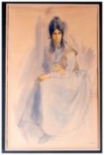 Arthur Keane Watercolour Drawing Of Karen, dated 1970, signed. Gallery Ticket To Verso. The Ruskin