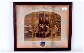 Antique Photograph Of College Rowing Team, 1886 with college badge in colour. All team members named