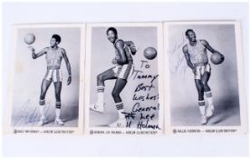 'Harlem Globetrotters' Three Signed Autographed Photo Cards, Dallas Thornton, General Lee Holman,